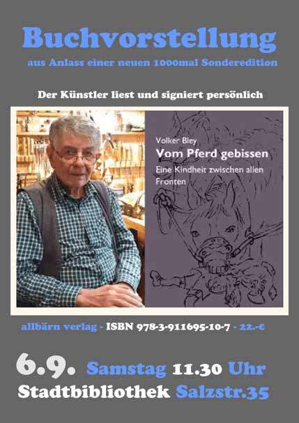 Plakat zur Buchvorstellung Volker Bley. 6.0.2025 Stadtbibliothek Naumburg