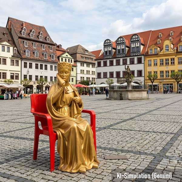 Kunsstoff-Uta von Naumburg auf rotem 1000 Jahre Naumburg Stuhl