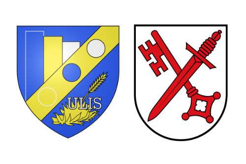 Wappen der Partnerstädte Les Ulis und Naumburg Saale
